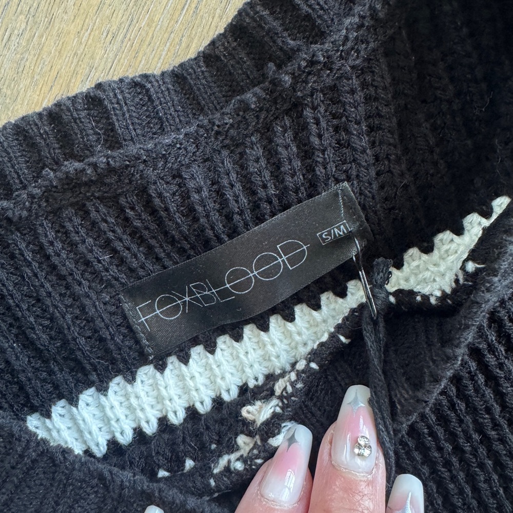 Foxblood Distressed Black and White Striped Luxe Sweater - Picture 3 of 3